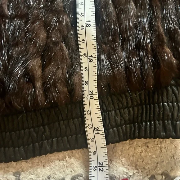 Vintage Scandinavian Mink Fur Bomber Jacket Brown Zip Leather Waist S/M - Picture 9 of 9